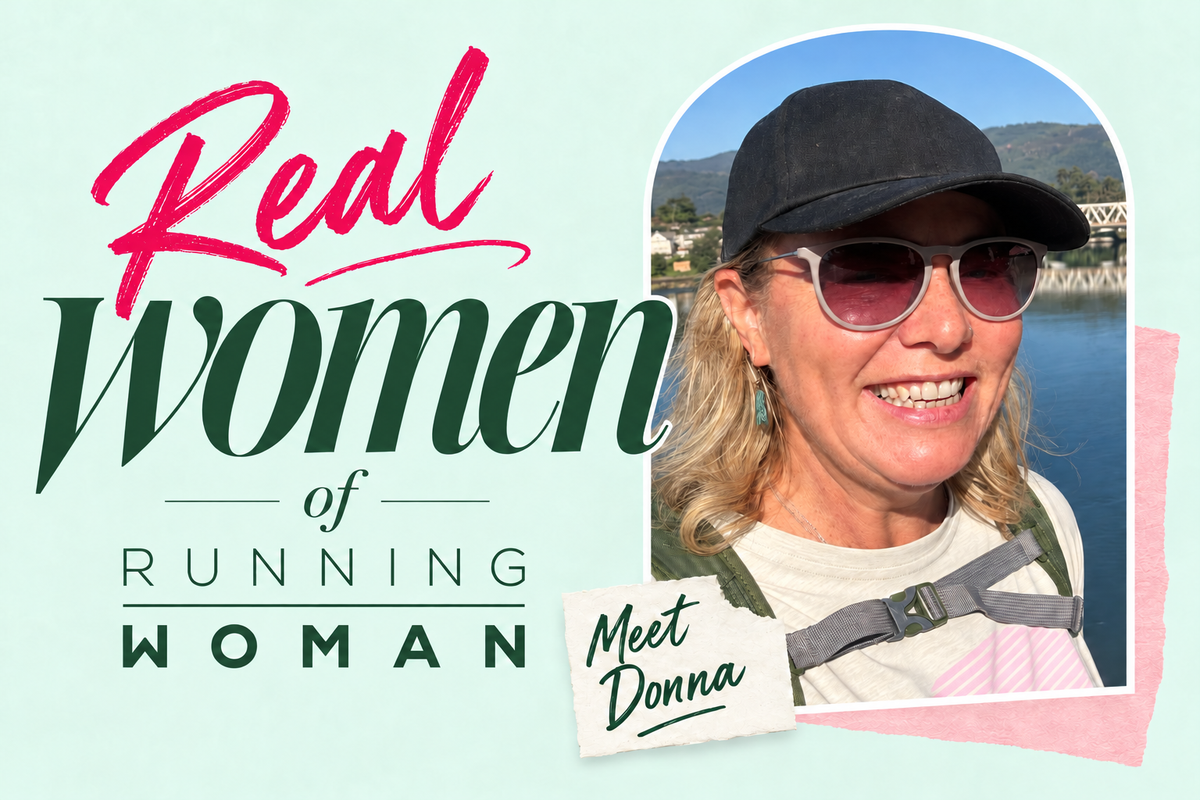 Real women of Running Woman: meet Donna, wearing her black cap and sunglasses.