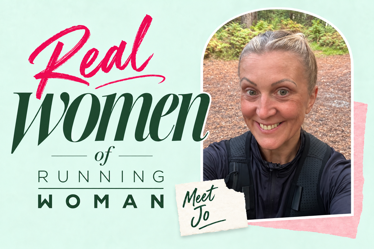 Real women of Running Woman: meet Jo, smiling on a woodland path in her running vest.