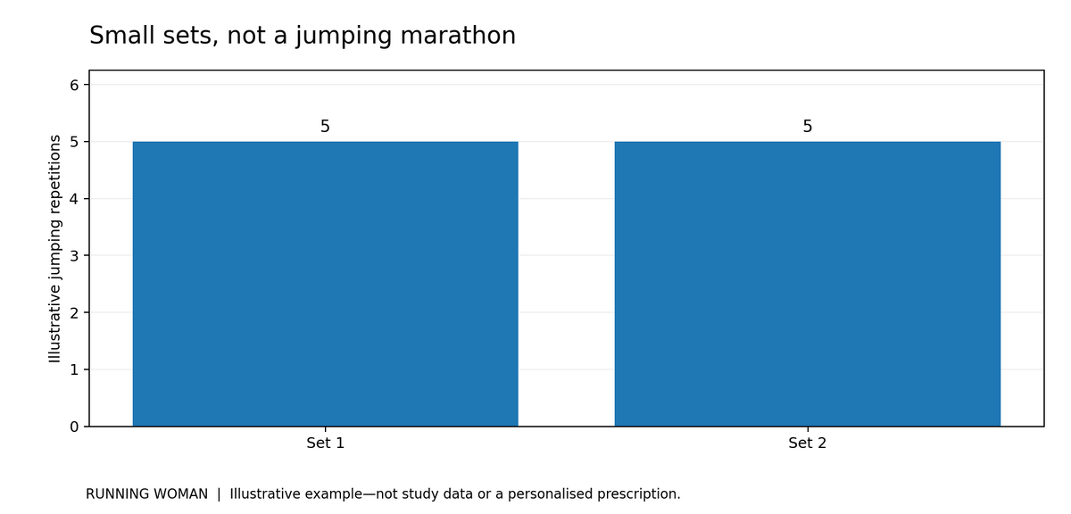 Illustrative introductory example of two sets of five small jumps, with a generous rest between sets.