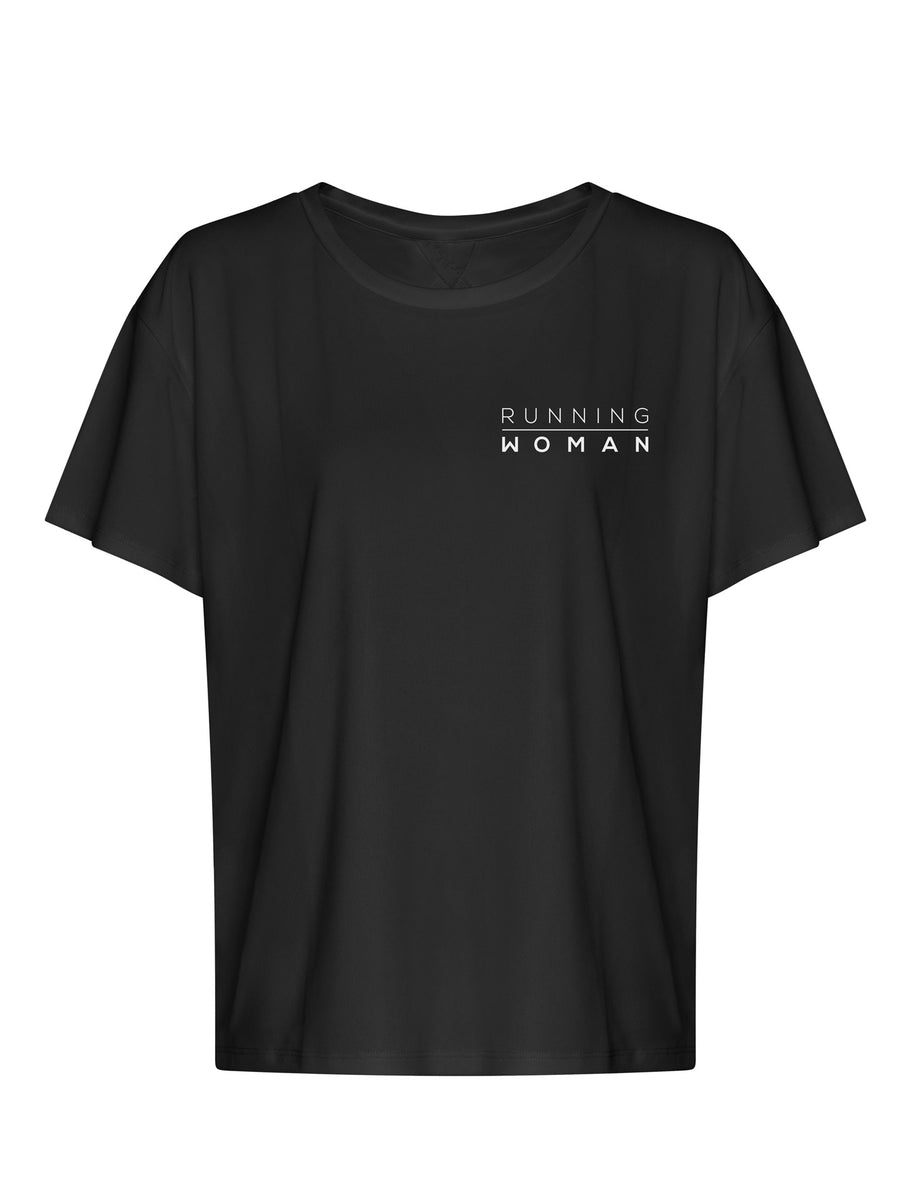 Exclusive Black Open Back Running Woman T-Shirt