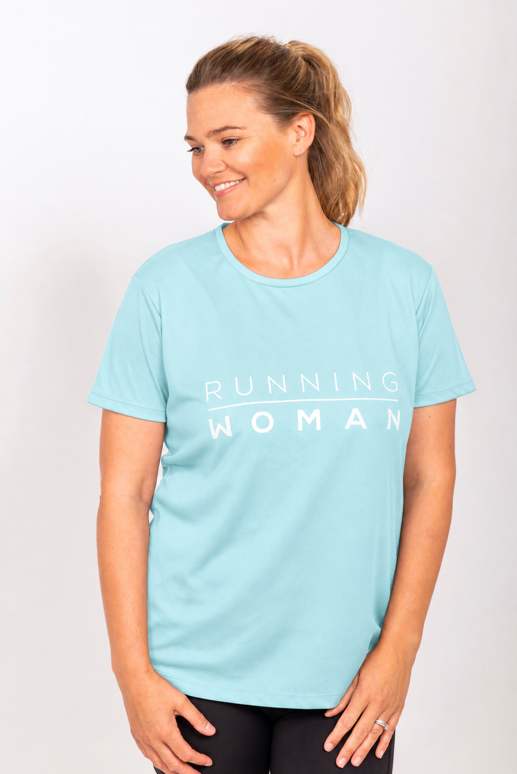 Mint Running Woman running T-shirt on a ponytail model looking to the side