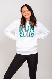 Exclusive white & green leopard print Run Club hoodie