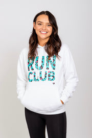 Exclusive white & green leopard print Run Club hoodie