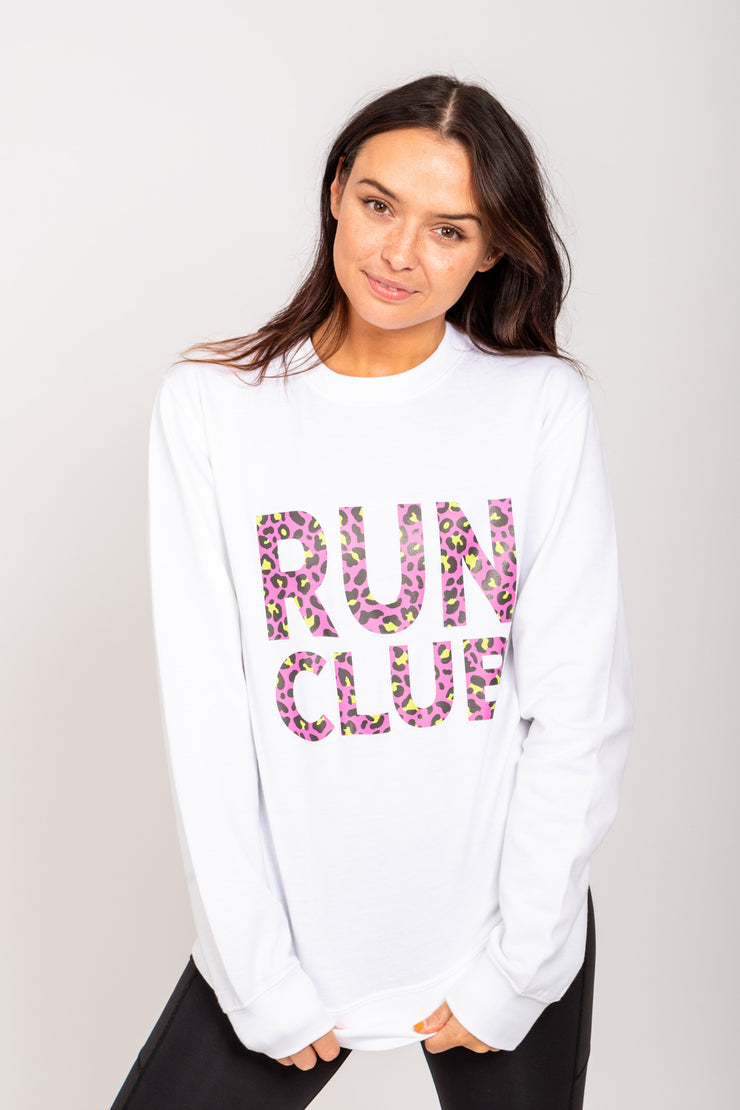 Exclusive white & pink leopard print Run Club sweatshirt