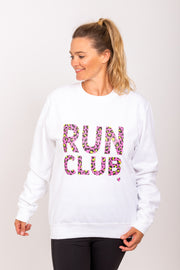 Exclusive white & pink leopard print Run Club sweatshirt