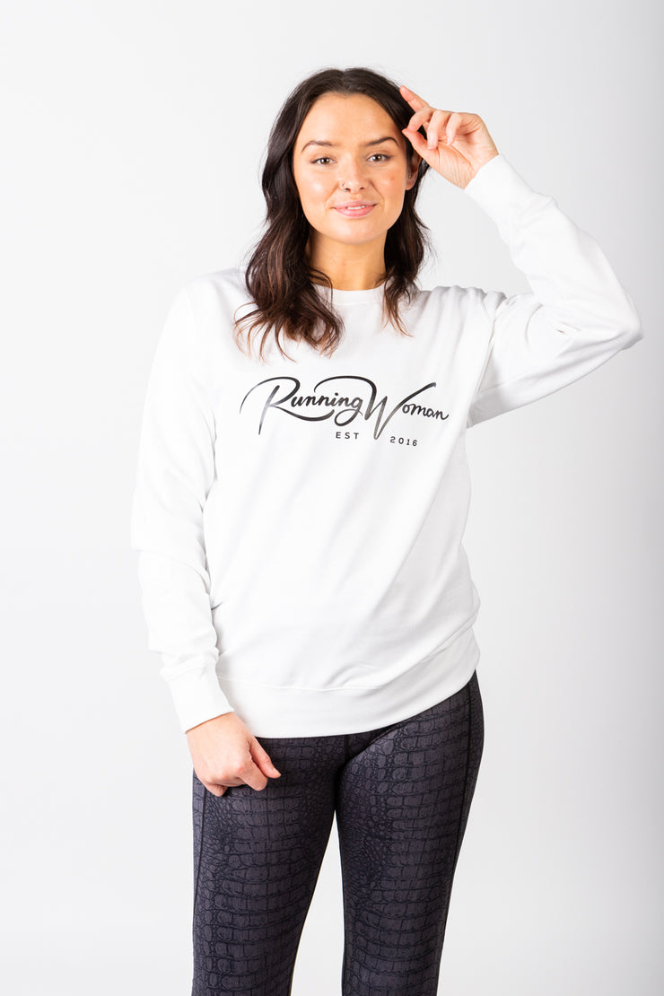 Exclusive white Running Woman Signature sweatshirt