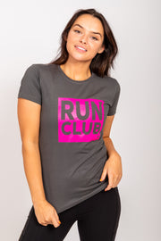 Exclusive Charcoal Grey & Pink Run Club Organic Slim Fit T-Shirt