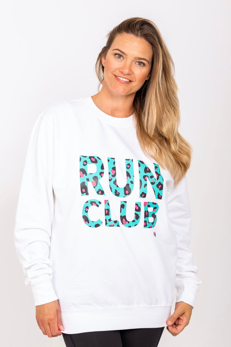 Exclusive white & green leopard print Run Club sweatshirt