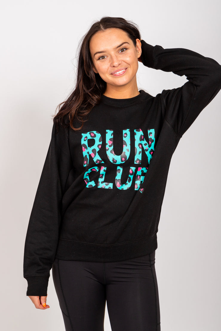 Exclusive black & green leopard print Run Club sweatshirt