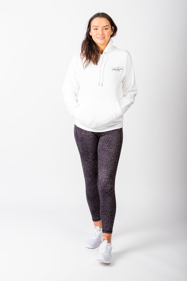 Exclusive White Running Woman Subtle Signature Hoodie
