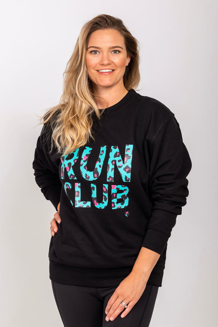Exclusive black & green leopard print Run Club sweatshirt