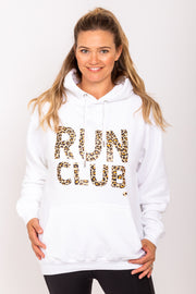 Exclusive white & leopard print Run Club hoodie