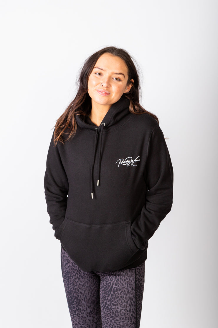 Exclusive Black Running Woman Subtle Signature Hoodie