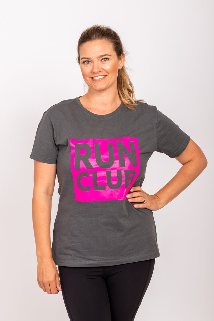 Exclusive Charcoal Grey & Pink Run Club Organic Slim Fit T-Shirt