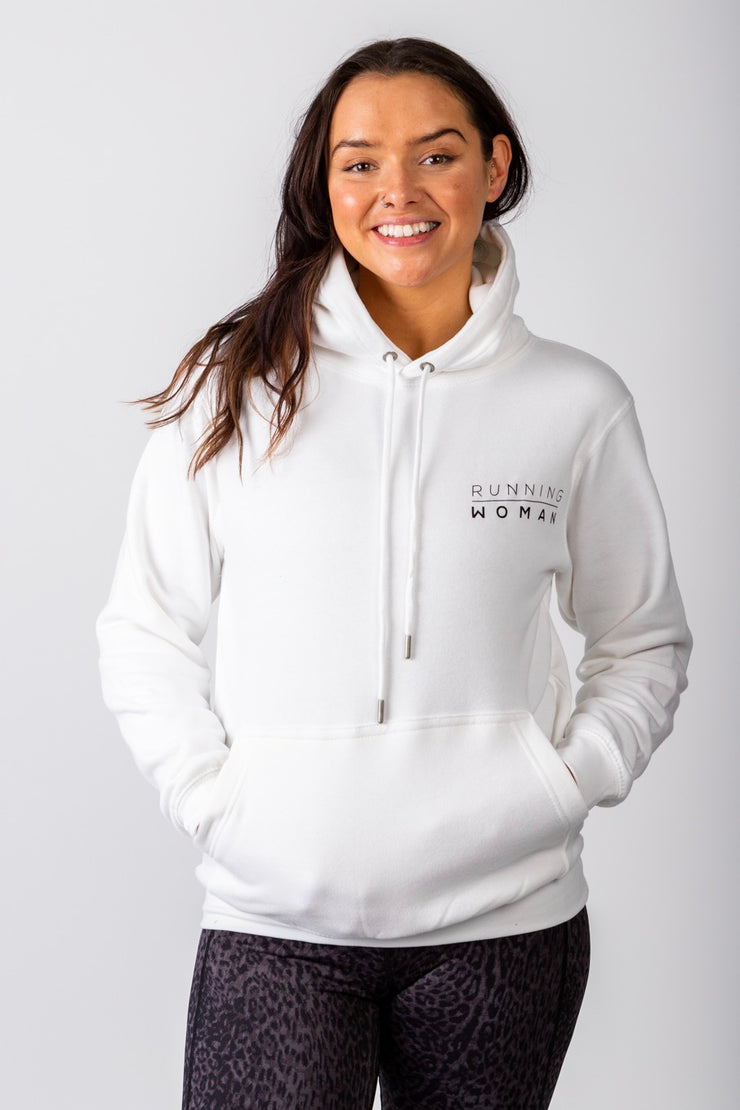 Exclusive White Running Woman Subtle Hoodie