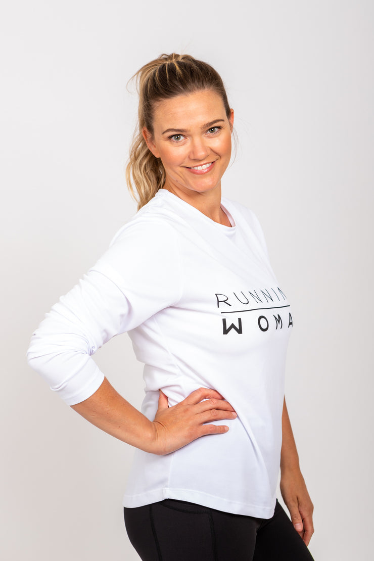 Exclusive white Running Woman long-sleeve top