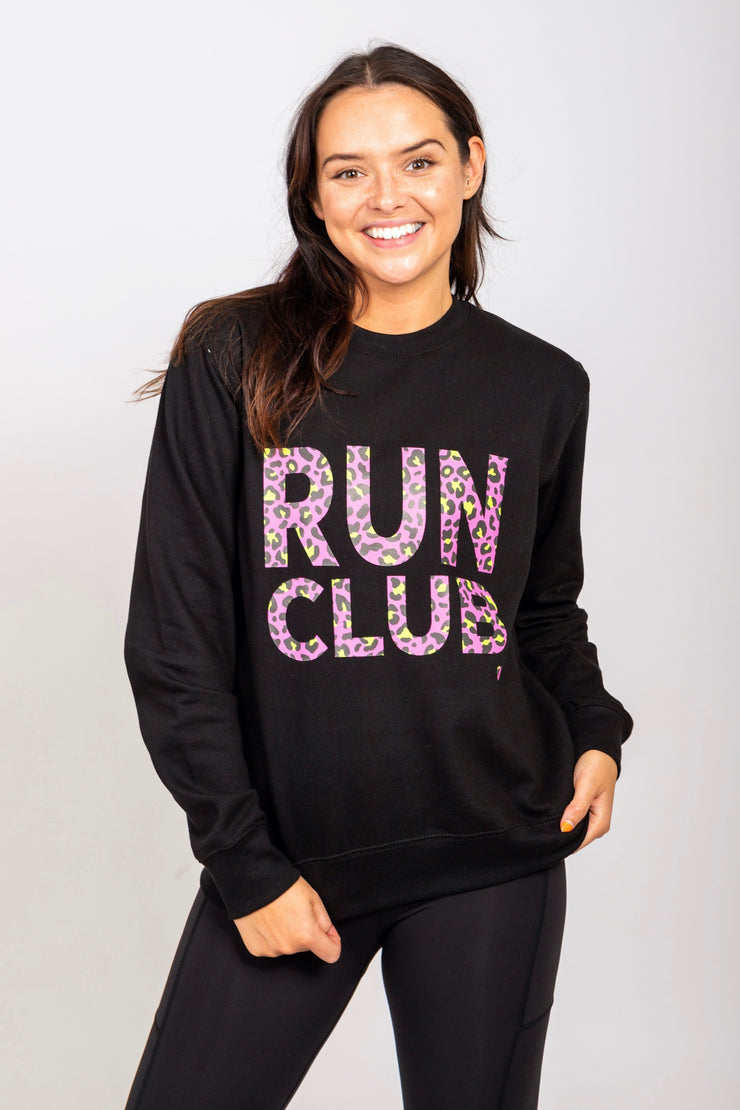 Exclusive black & pink leopard print Run Club sweatshirt