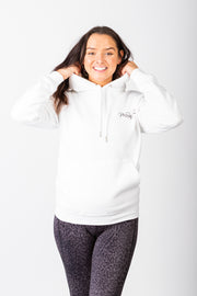 Exclusive White Running Woman Subtle Signature Hoodie