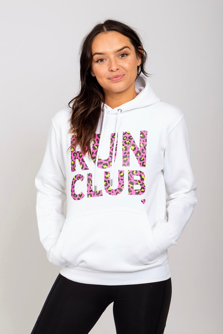 Exclusive white & pink leopard print Run Club hoodie