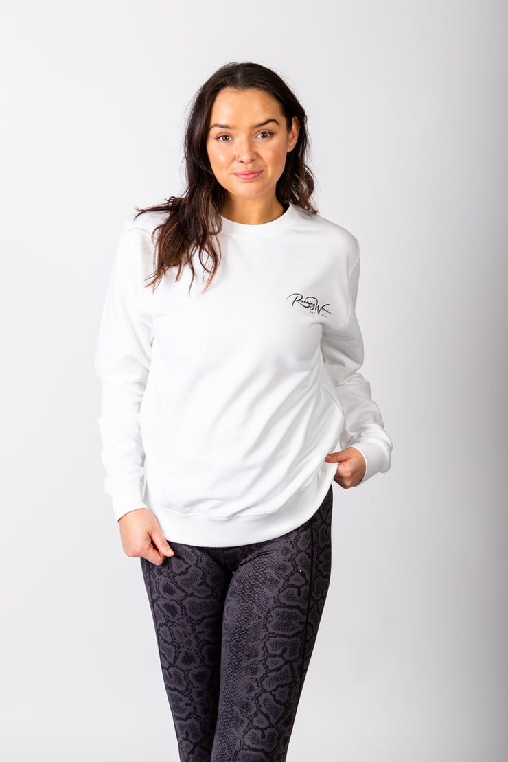 Exclusive white Running Woman subtle Signature sweatshirt
