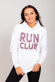 Exclusive white & pink leopard print Run Club hoodie