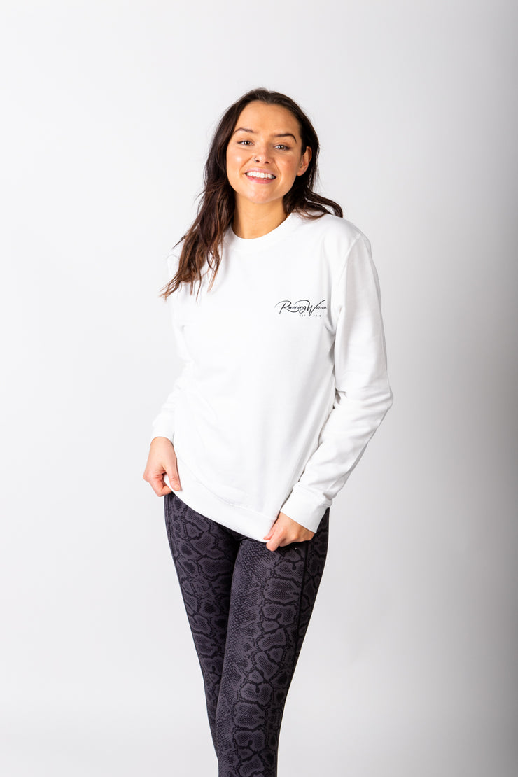 Exclusive white Running Woman subtle Signature sweatshirt