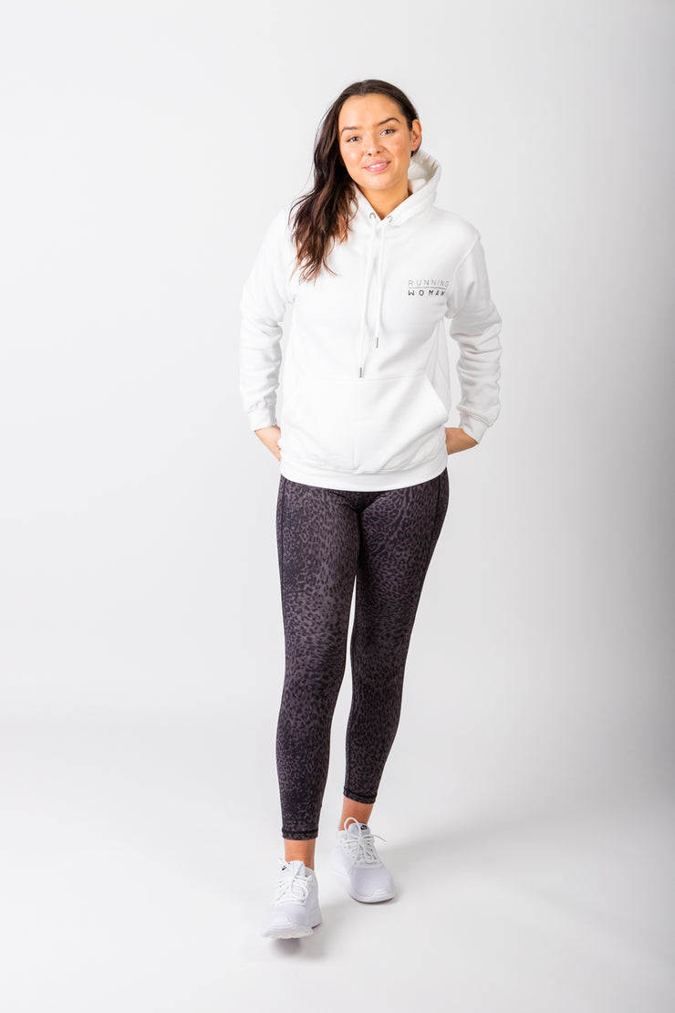 Exclusive White Running Woman Subtle Hoodie