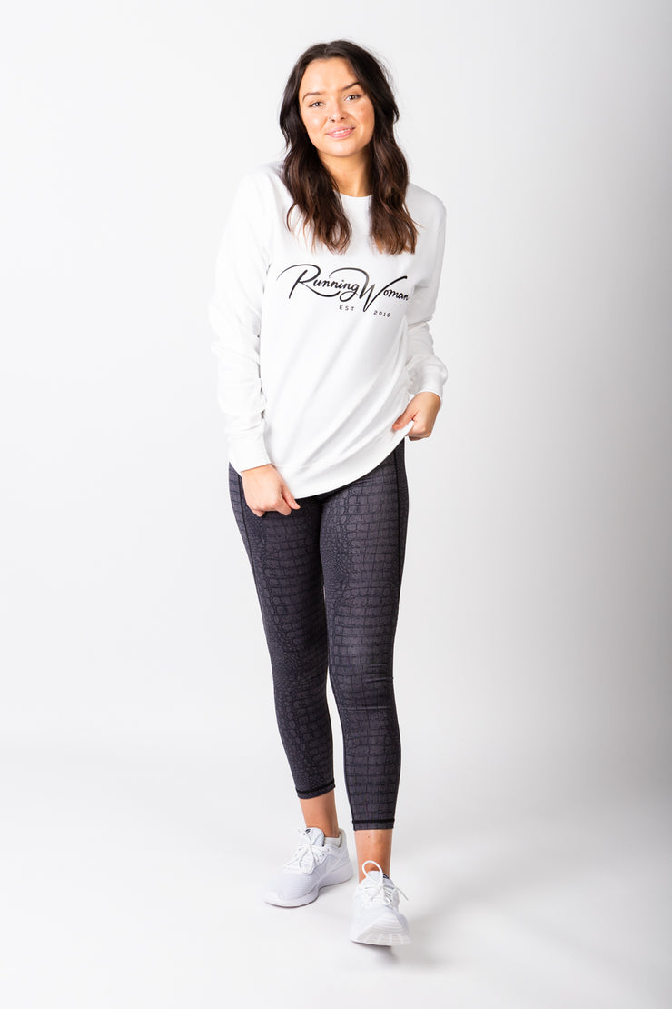 Exclusive white Running Woman Signature sweatshirt