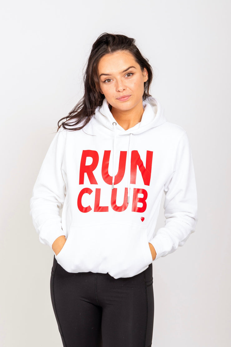 Exclusive white & red Run Club hoodie