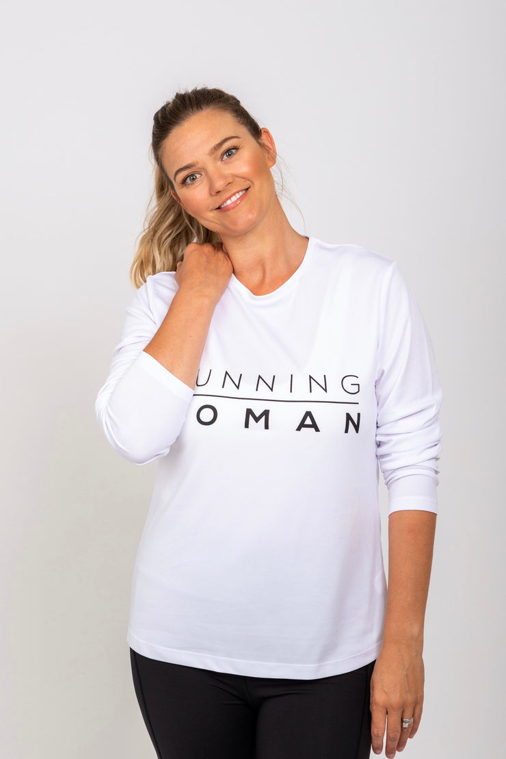 Exclusive white Running Woman long-sleeve top