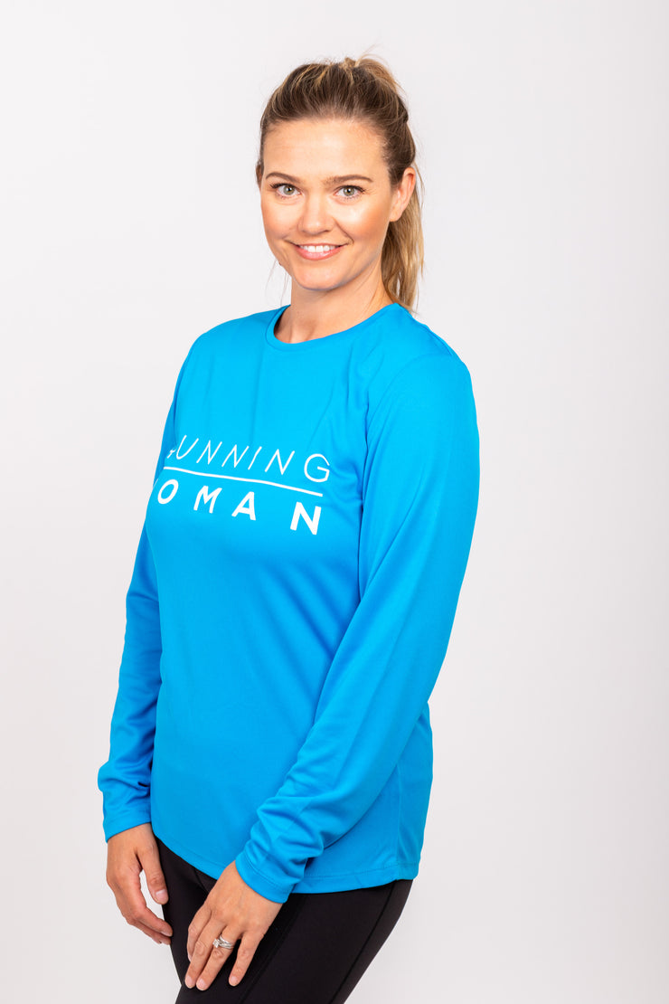 Exclusive Sapphire Blue Running Woman long-sleeve top