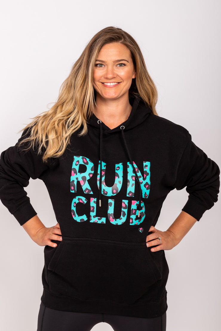 Exclusive black & green leopard print Run Club hoodie