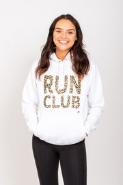 Exclusive white & leopard print Run Club hoodie