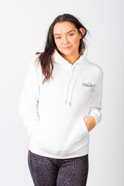 Exclusive White Running Woman Subtle Signature Hoodie