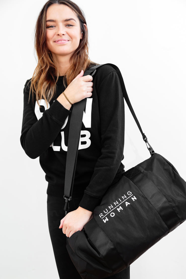 Running Woman Black Barrel Bag